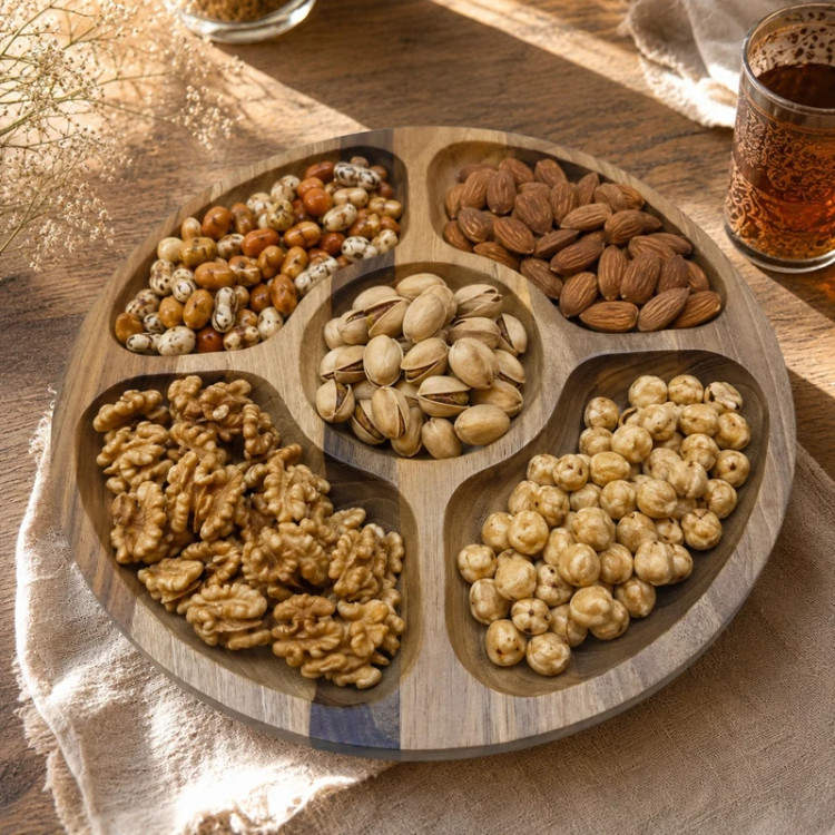 اردوخوری چوبی گرد ۵ خانه چوب گردو